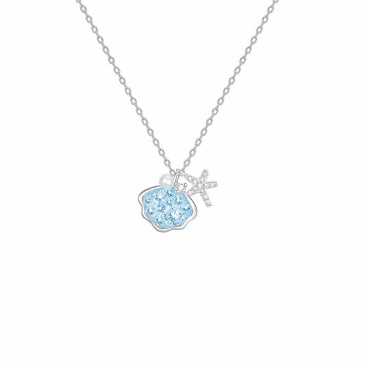RareLucky Ice Blue Seashell Starfish S925 Necklace