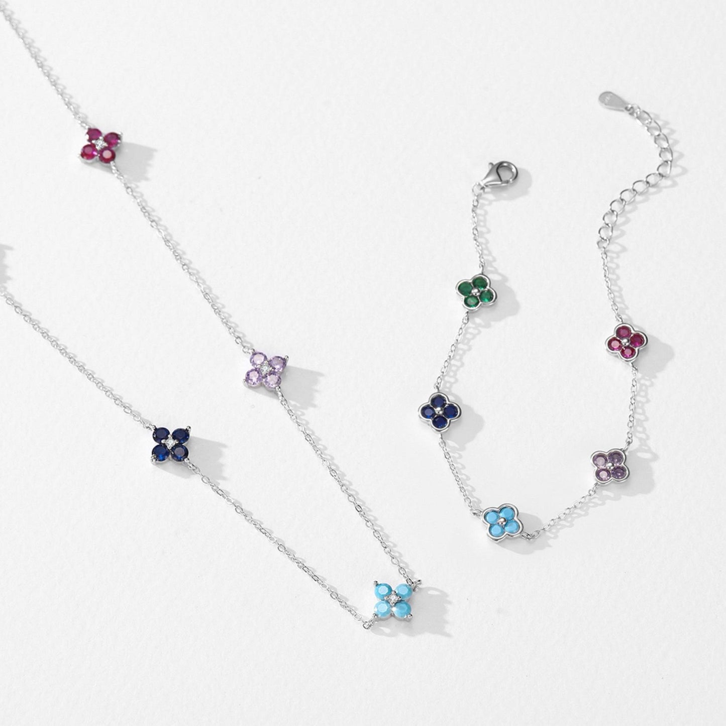 RareLucky Multicolor Clover S925 Necklace & Bracelet Set