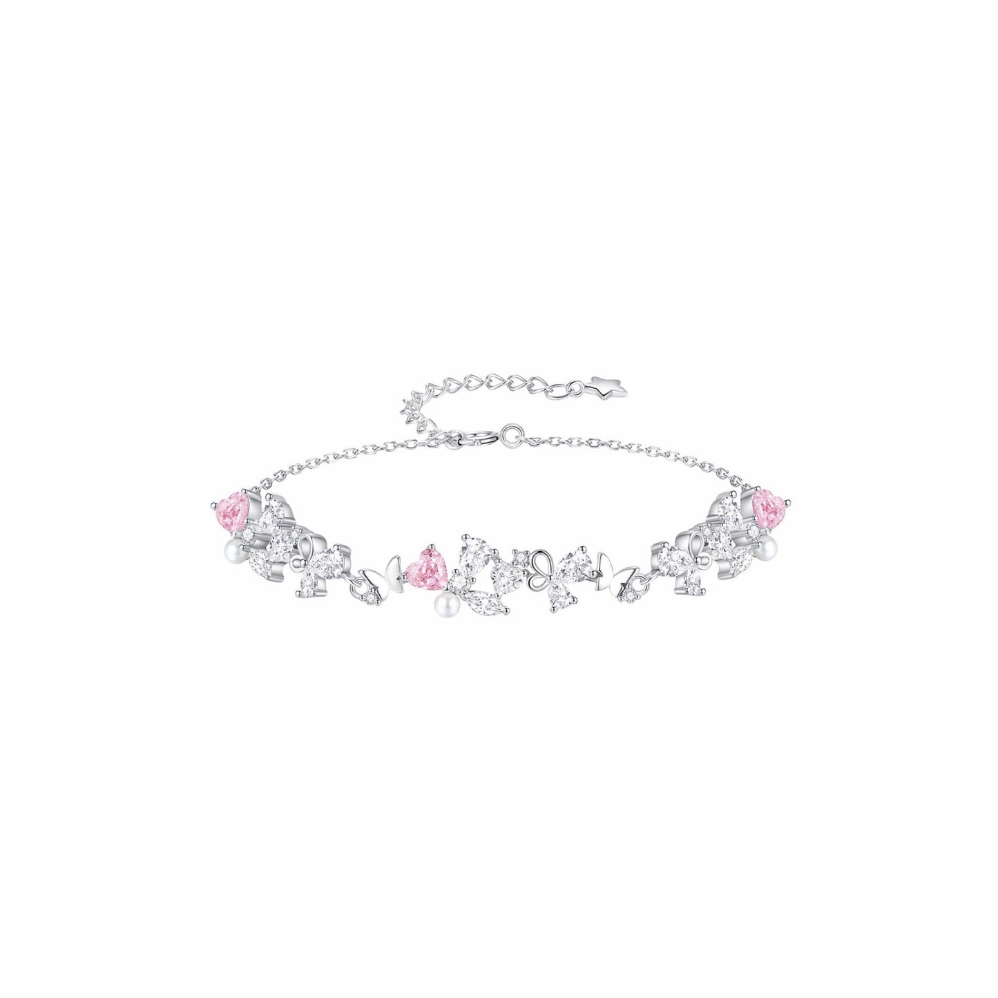 RareLucky Pink Heart Butterfly Garland S925 Bracelet