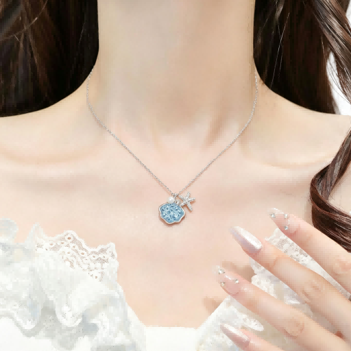 RareLucky Ice Blue Seashell Starfish S925 Necklace