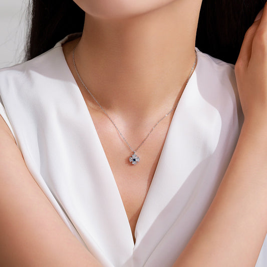 RareLucky Midnight Blue Blossom S925 Necklace & Stud Earrings Set