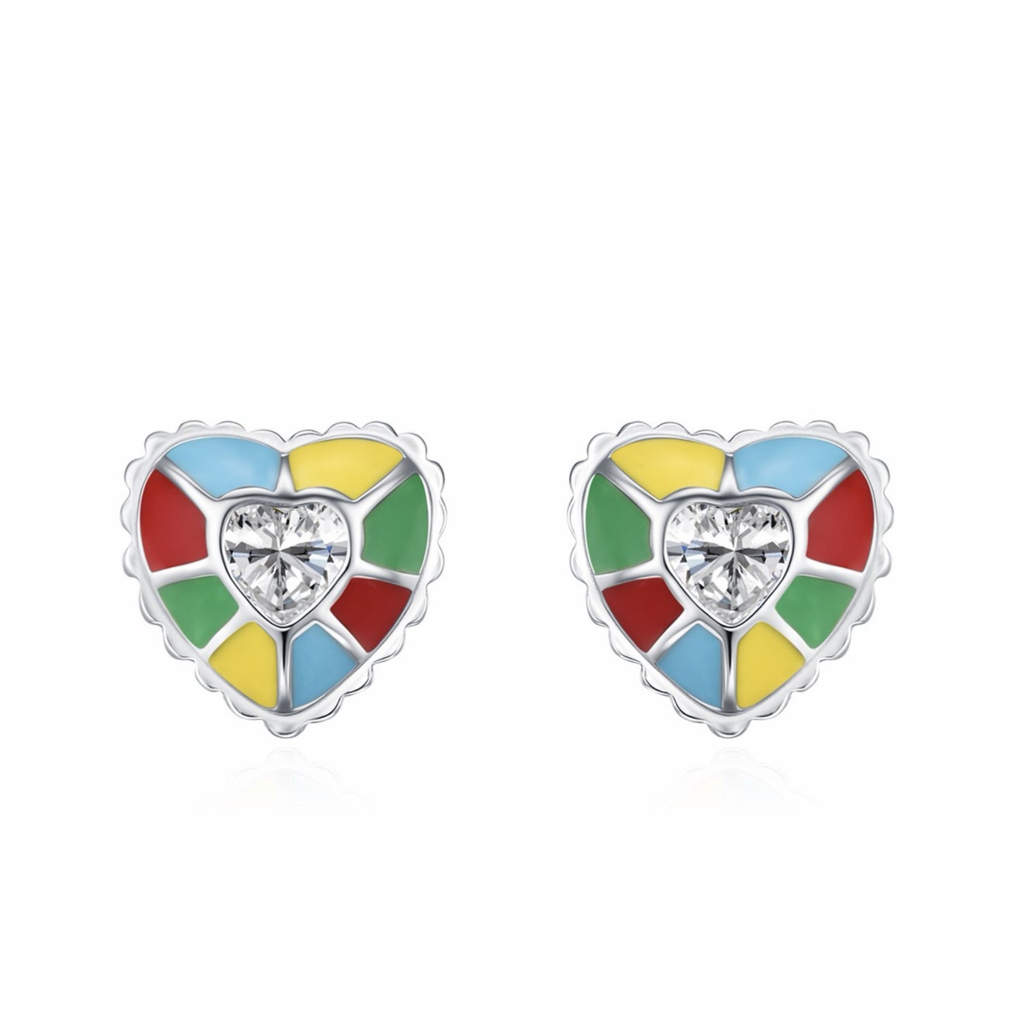 RareLucky Multicolor Enamel Heart S925 Necklace & Stud Earrings Set