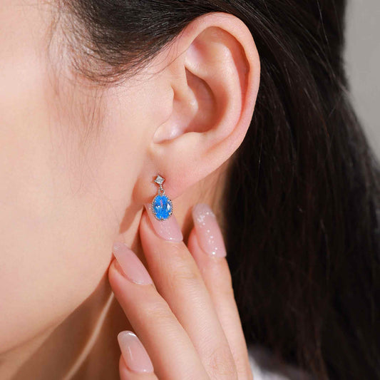 RareLucky Oval Blue Zircon S925 Drop Earrings