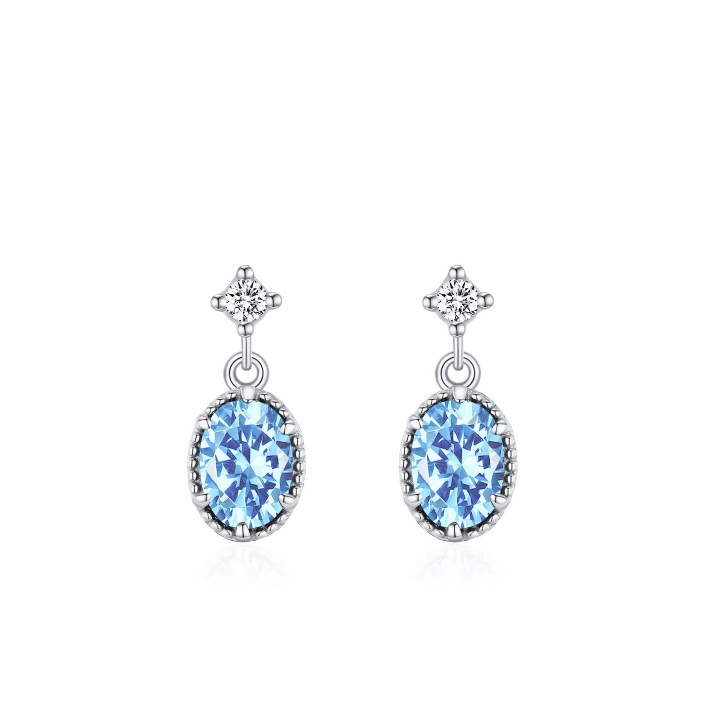 RareLucky Oval Blue Zircon S925 Drop Earrings