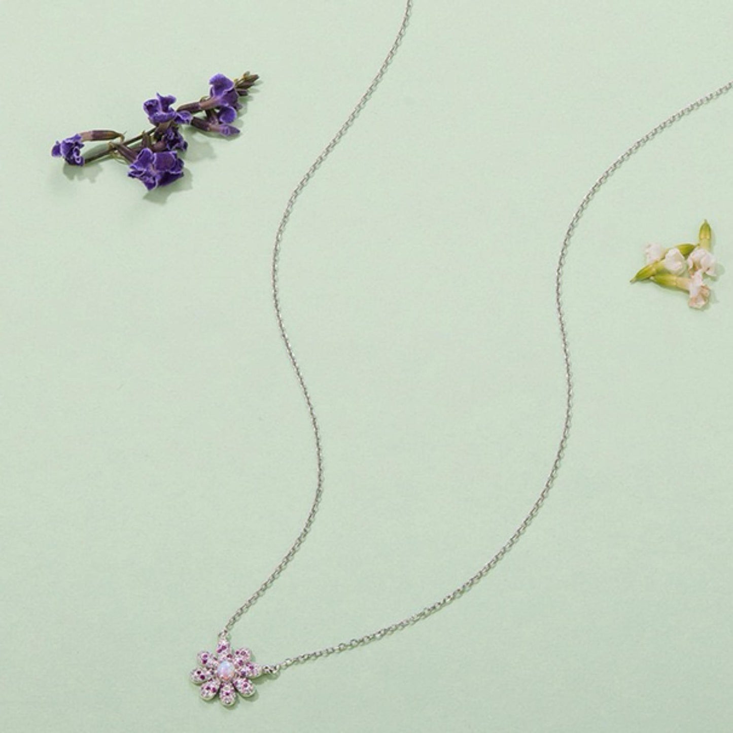 RareLucky Pink Daisy S925 Necklace & Stud Earrings Set