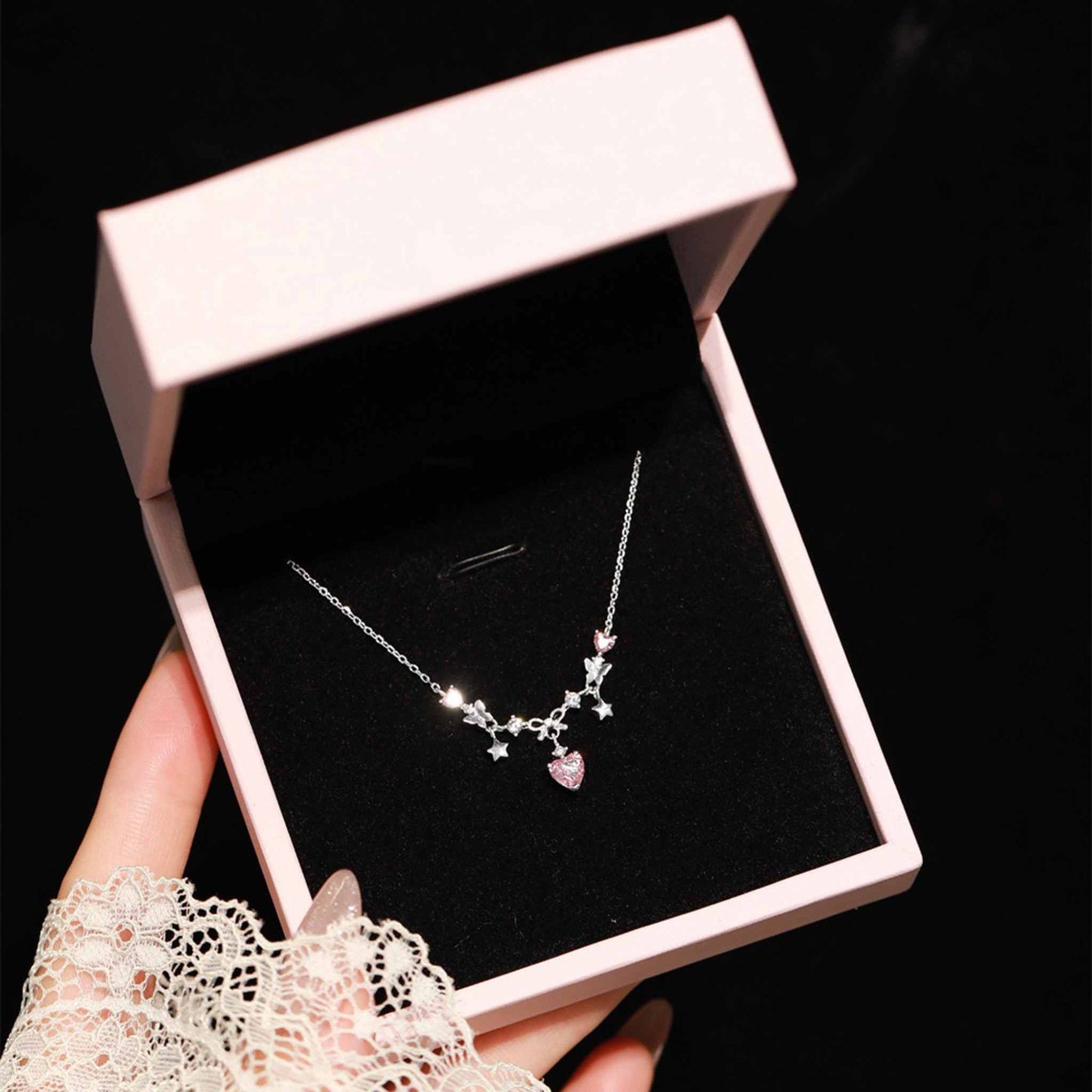 RareLucky Firework Heart & Butterfly Wish S925 Necklace