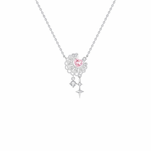 RareLucky Pink Heart Moon & Star S925 Necklace