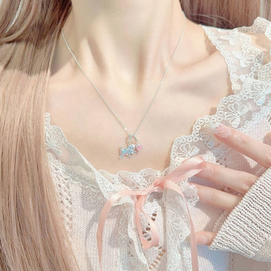 RareLucky Kitten Bow & Pink Heart S925 Jewelry Set