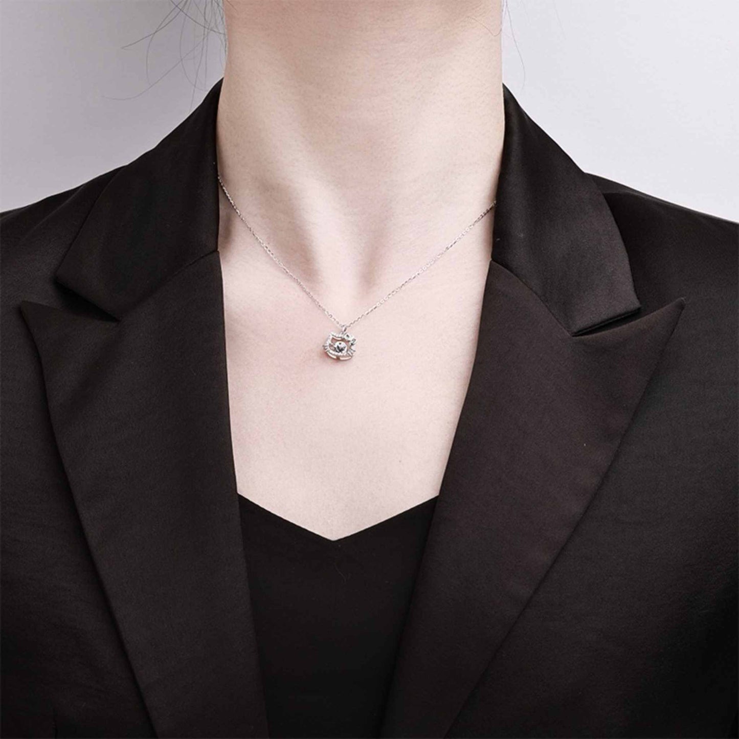 RareLucky Cat Charm Moissanite S925 Necklace