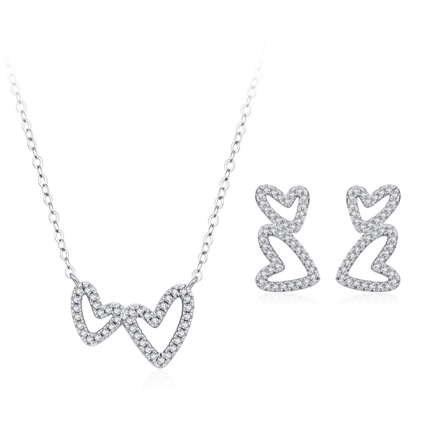 RareLucky Double Heart S925 Sterling Silver Jewelry Set