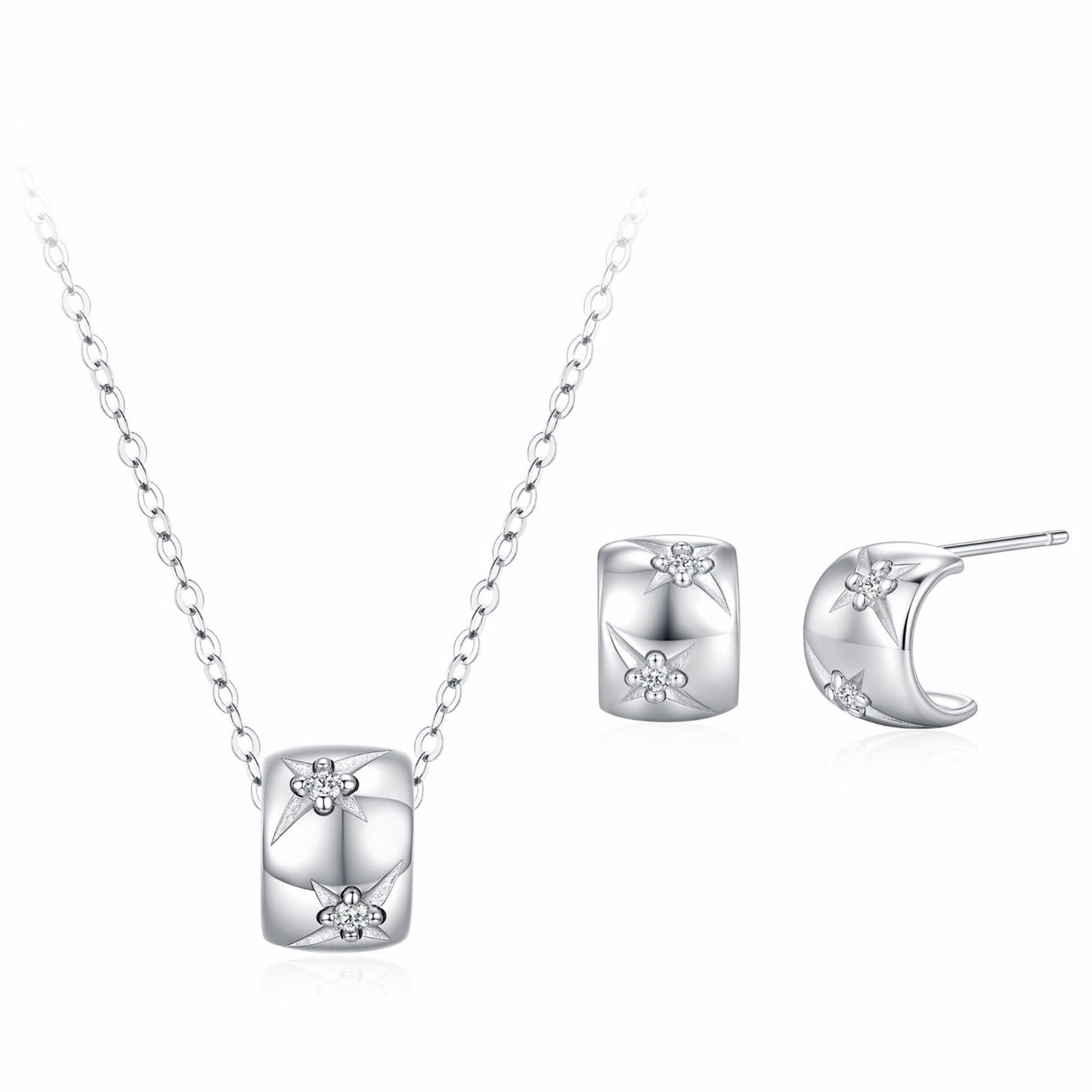 RareLucky Star & Moon Plaque S925 Sterling Silver Jewelry Set