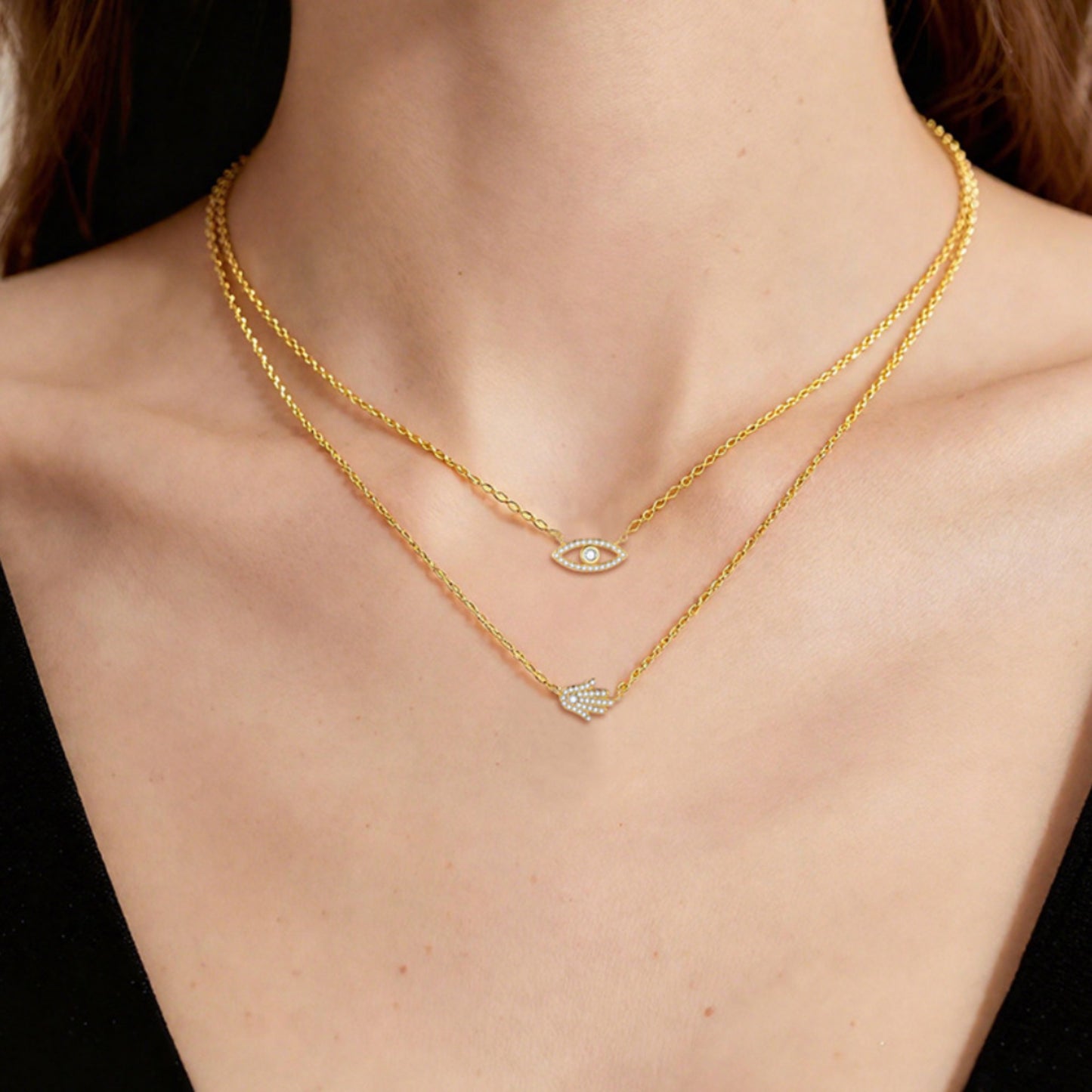 RareLucky Hamsa Eye S925 Layered Necklace