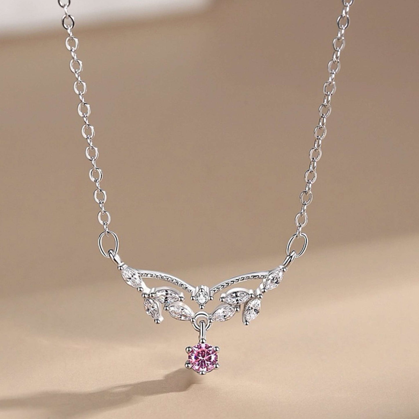 RareLucky Pink Zircon Wing Vine S925 Necklace