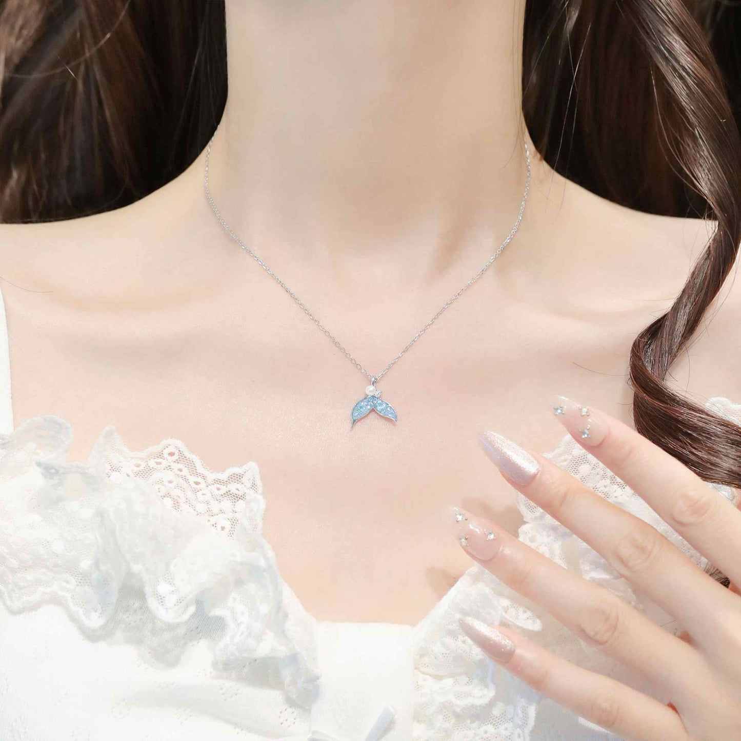 RareLucky Ice Blue Mermaid Tail S925 Necklace