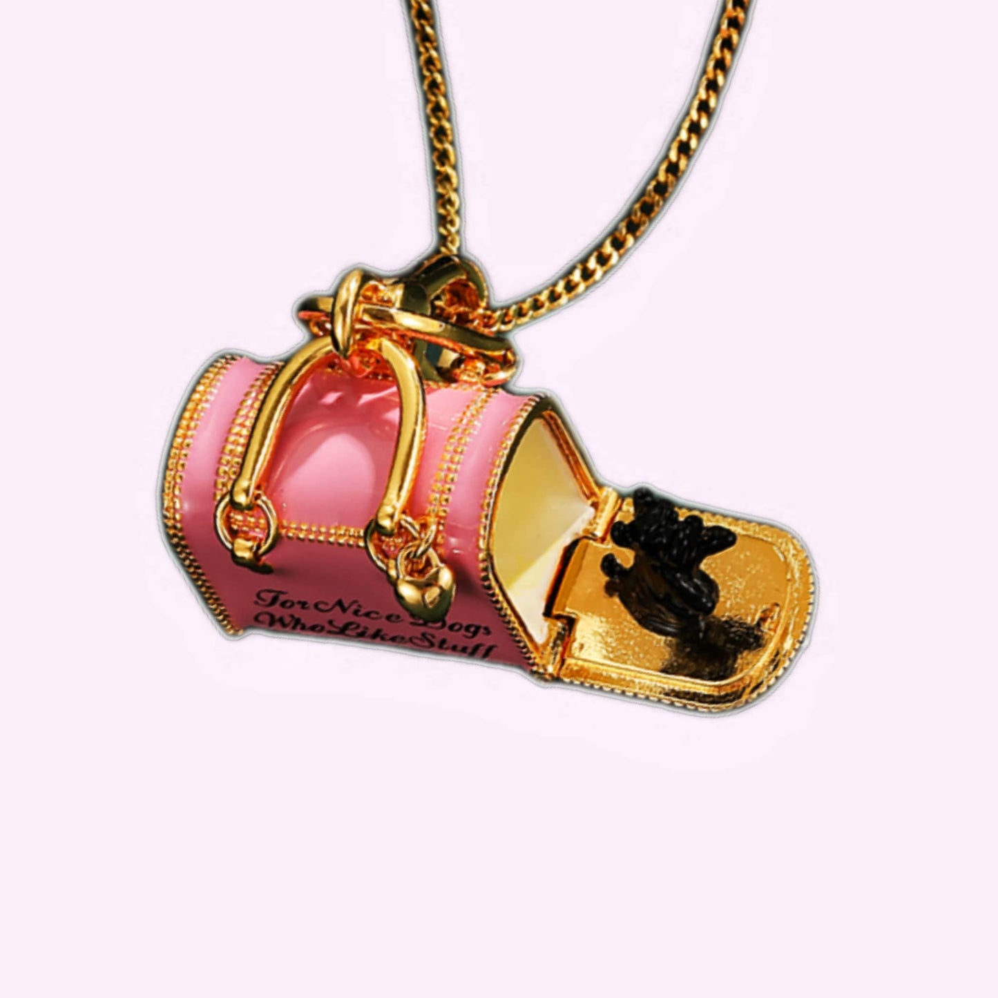 Lucky Puppy Bag Enamel Locket Necklace
