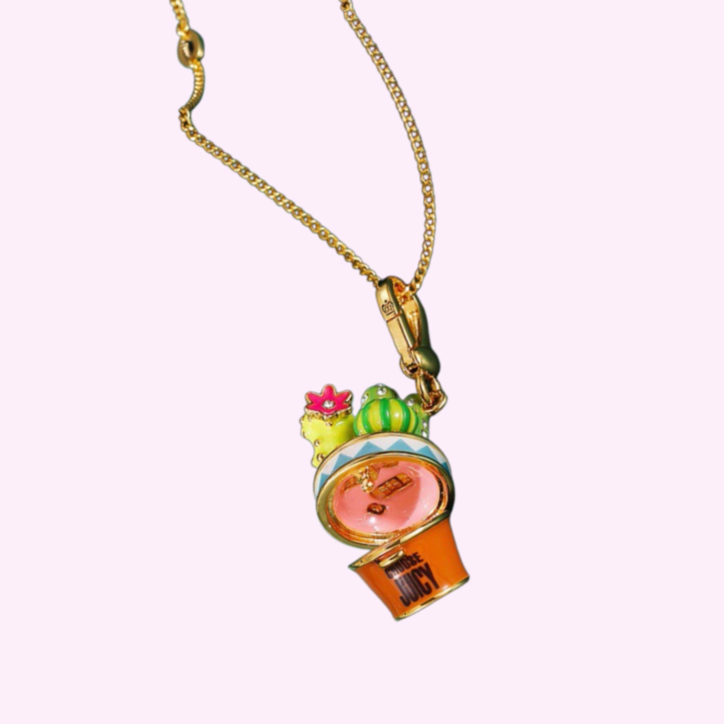 Cactus Pot Enamel Locket Necklace