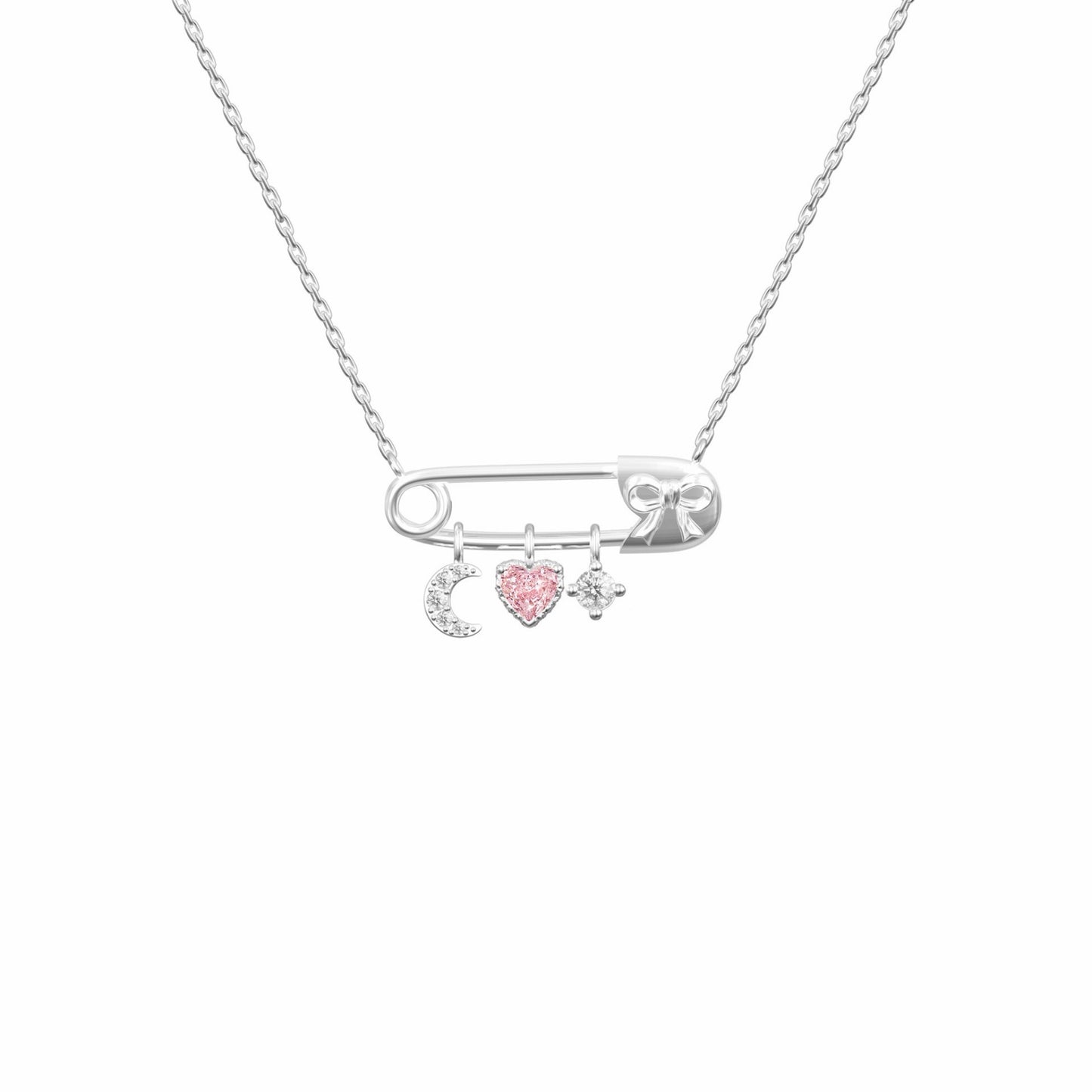 RareLucky Safety Pin Moon Heart S925 Necklace