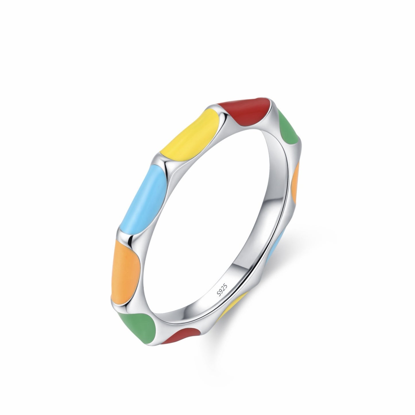 RareLucky Colorblock Enamel S925 Ring & Hoop Earrings Set