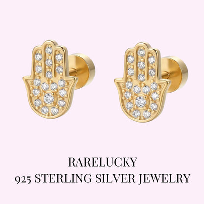 RareLucky Hamsa Hand S925 Stud Earrings