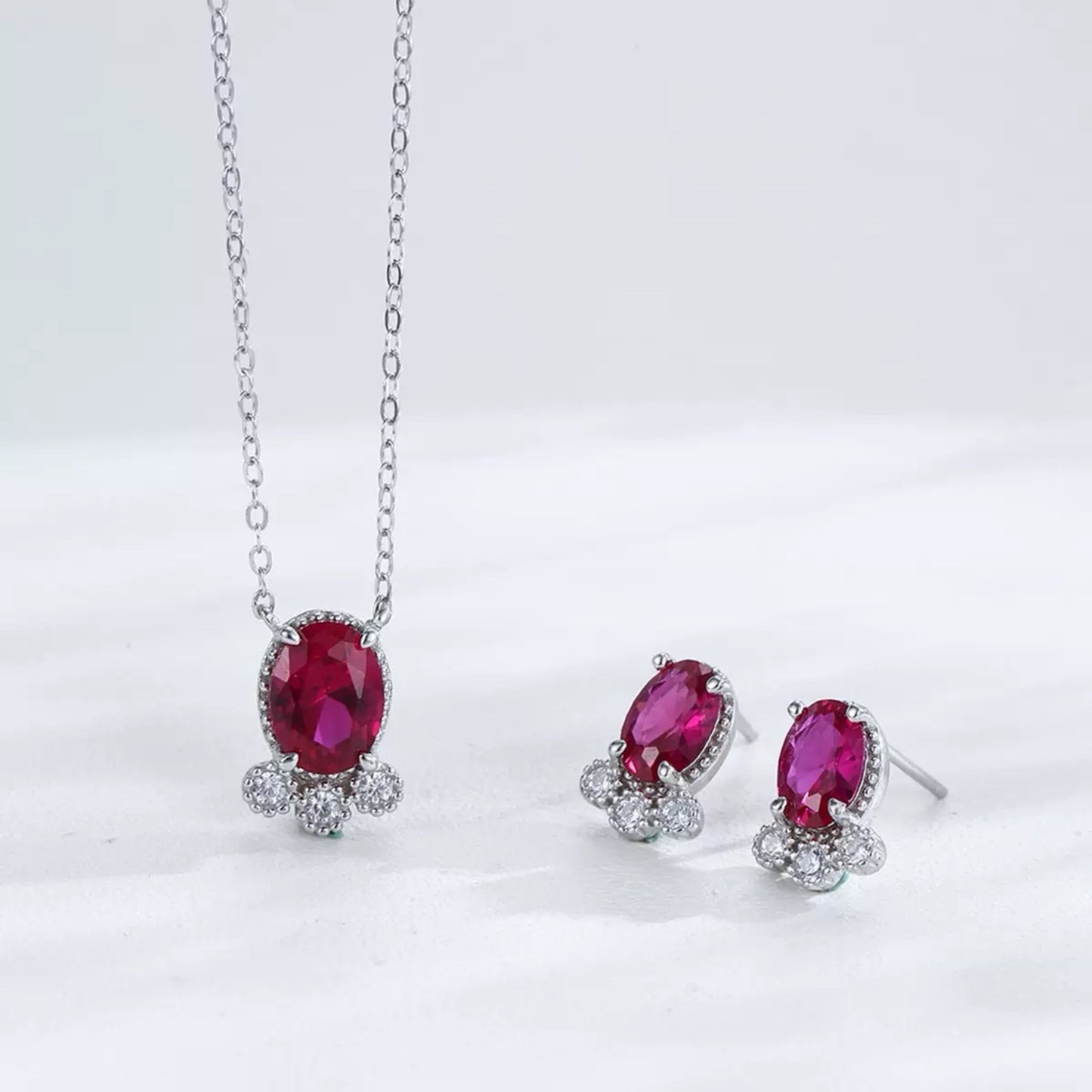 RareLucky Crimson Glow S925 Necklace & Studs Set
