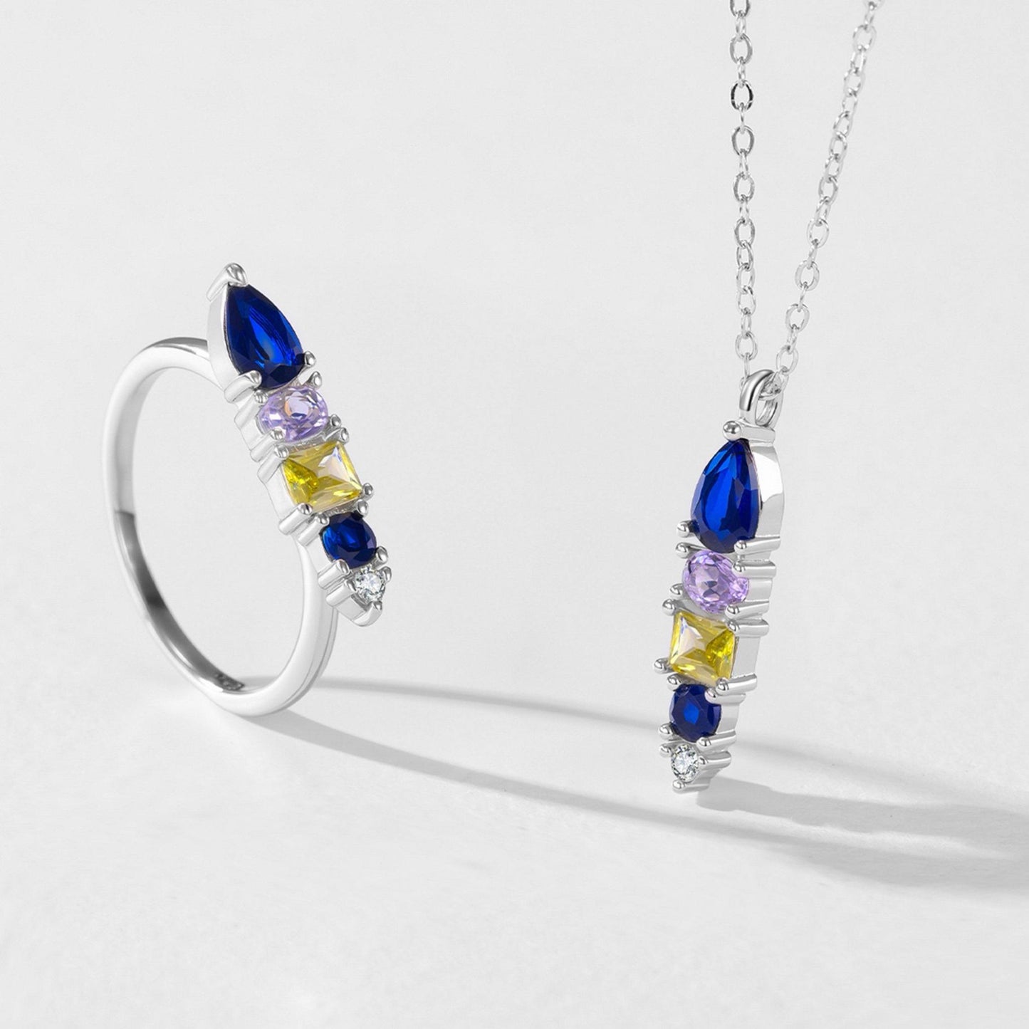 RareLucky Multicolor Zircon Mosaic S925 Necklace & Ring Set