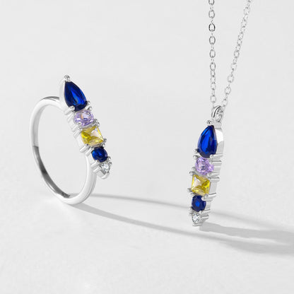RareLucky Multicolor Zircon Mosaic S925 Necklace & Ring Set