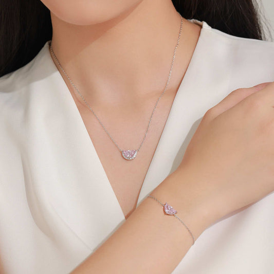 RareLucky Blush Pink Half-Moon S925 Necklace & Bracelet Set