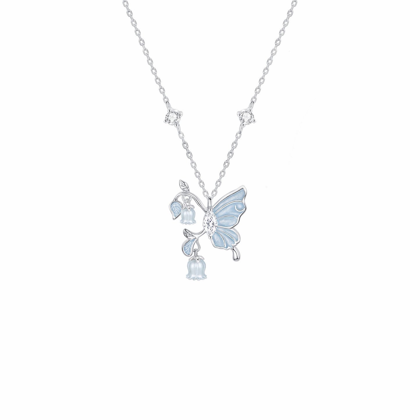 RareLucky Butterfly Lily of the Valley S925 Necklace & Bracelet Set