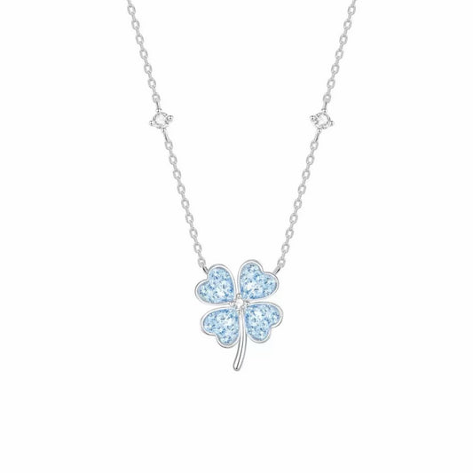 RareLucky Ice Blue Four-Leaf Clover S925 Necklace