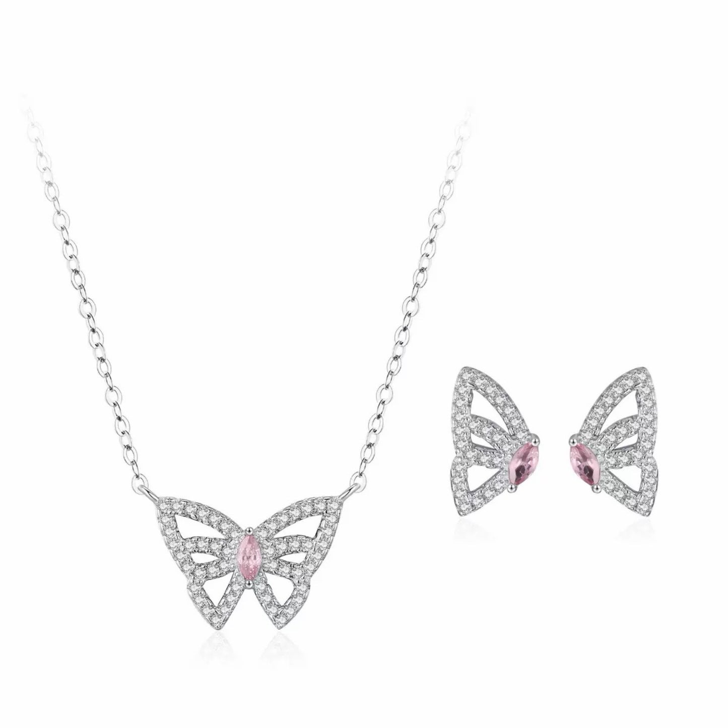 RareLucky Butterfly Glow S925 Necklace & Studs Set