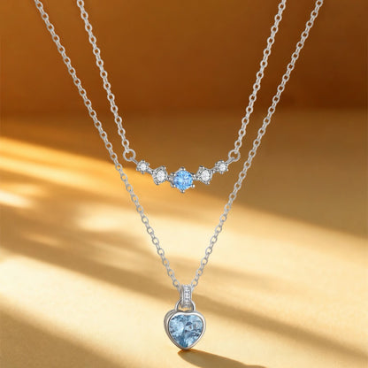 RareLucky Blue Heart Layered S925 Necklace Set