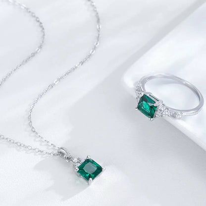 RareLucky Green Square S925 Jewelry Set