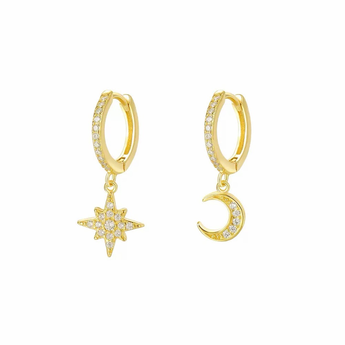 RareLucky Moonlight Star S925 Huggie Earrings