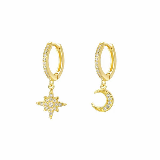 RareLucky Moonlight Star S925 Huggie Earrings
