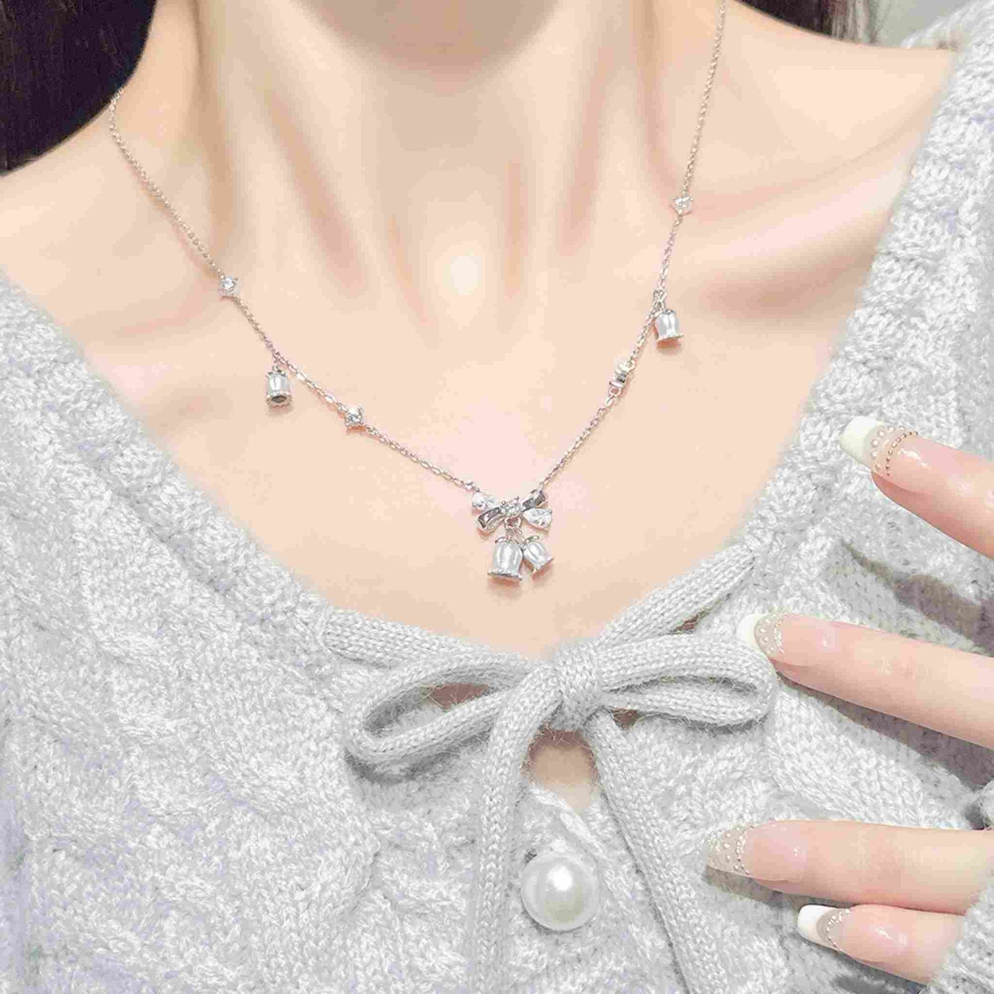 RareLucky Bluebell Bow S925 Necklace & Earrings Set