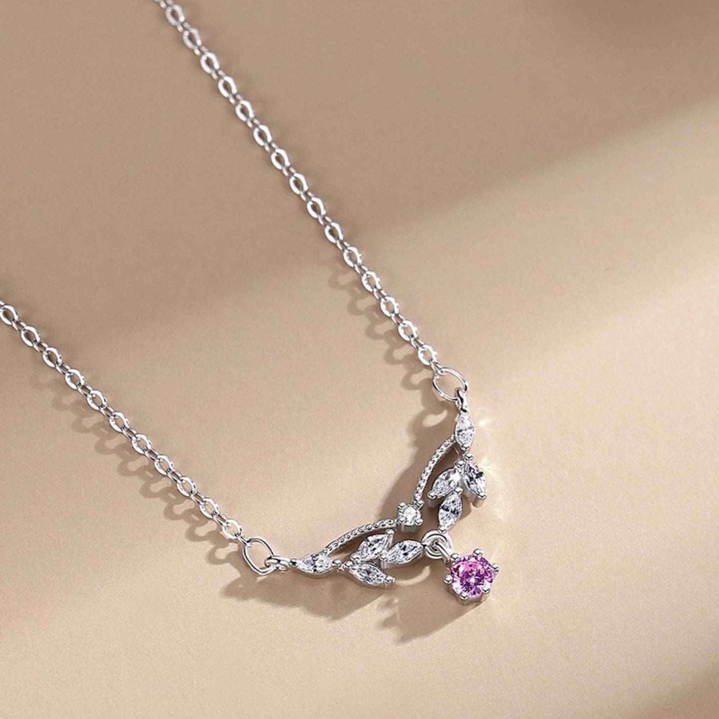 RareLucky Pink Zircon Wing Vine S925 Necklace