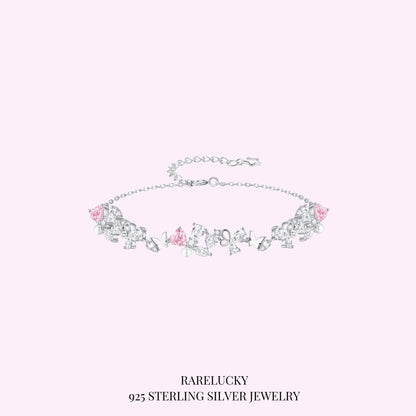 RareLucky Pink Heart Butterfly Garland S925 Bracelet