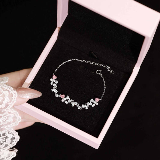 RareLucky Pink Heart Butterfly Garland S925 Bracelet
