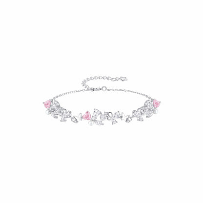 RareLucky Pink Heart Butterfly Garland S925 Bracelet