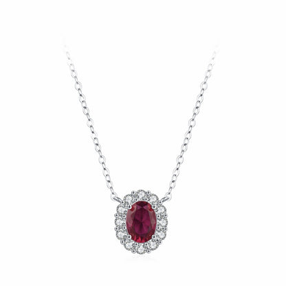 RareLucky Deep Red Oval Halo S925 Necklace & Stud Earrings Set