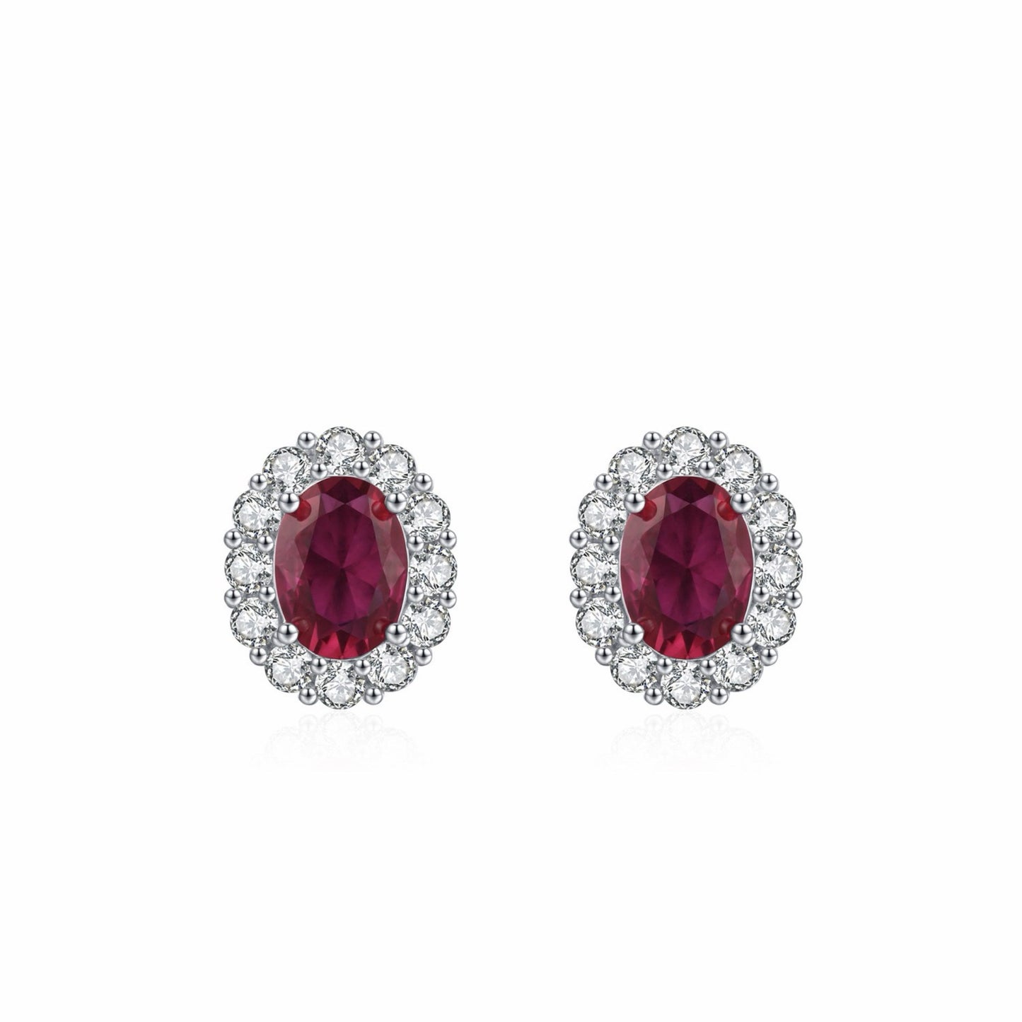 RareLucky Deep Red Oval Halo S925 Necklace & Stud Earrings Set
