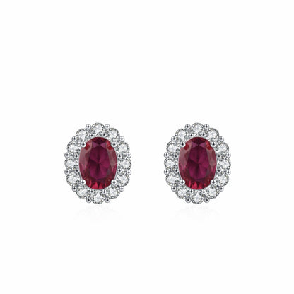 RareLucky Deep Red Oval Halo S925 Necklace & Stud Earrings Set
