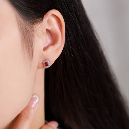 RareLucky Deep Red Oval Halo S925 Necklace & Stud Earrings Set