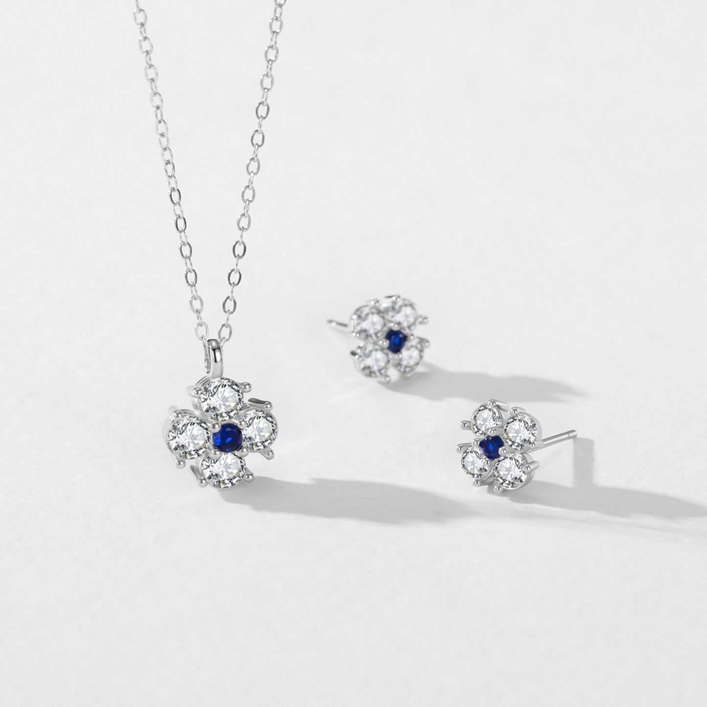 RareLucky Midnight Blue Blossom S925 Necklace & Stud Earrings Set
