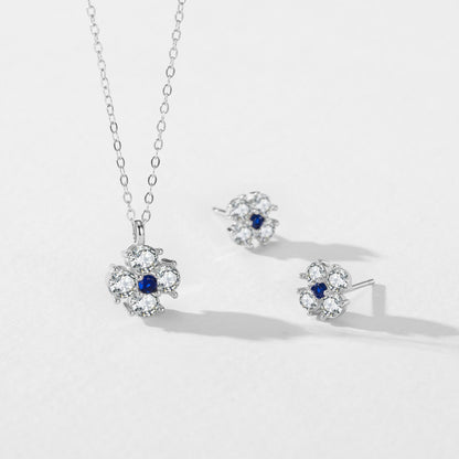 RareLucky Midnight Blue Blossom S925 Necklace & Stud Earrings Set