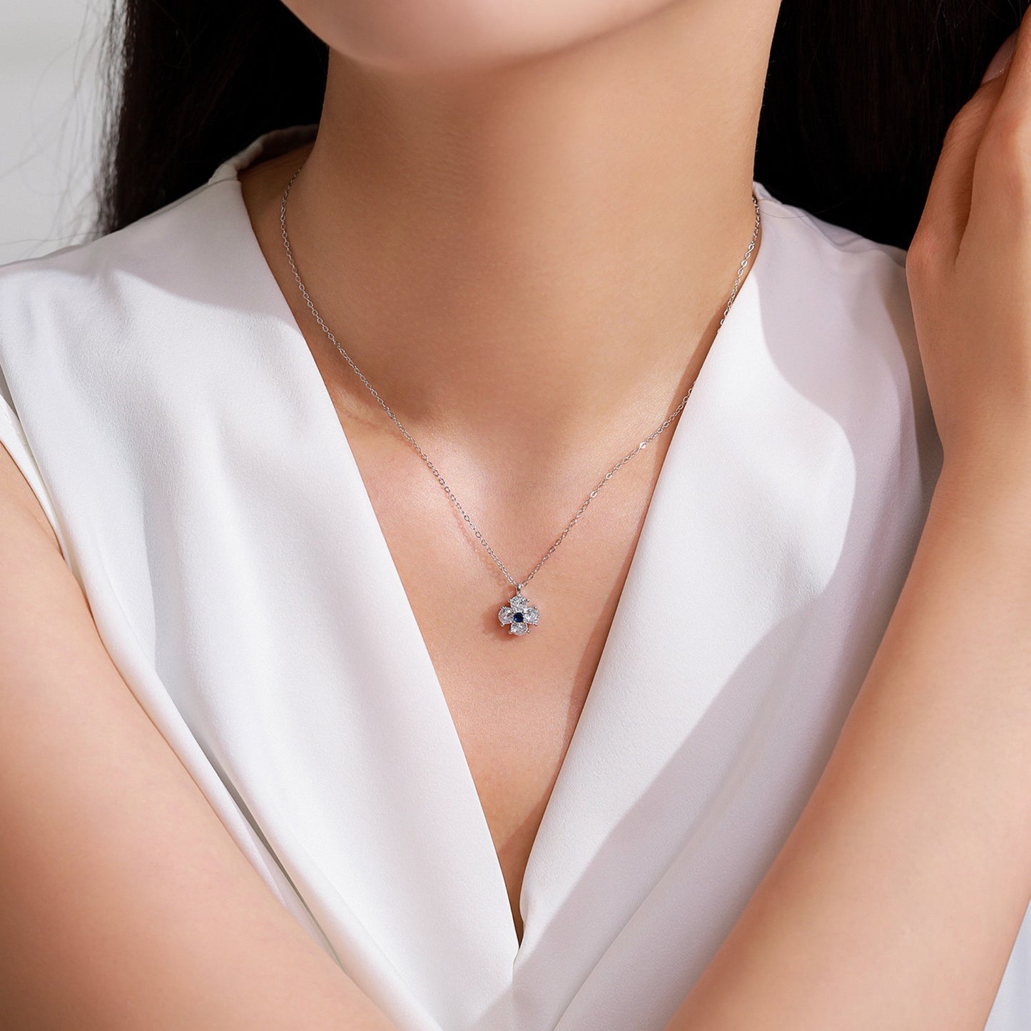 RareLucky Midnight Blue Blossom S925 Necklace & Stud Earrings Set