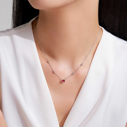 RareLucky Deep Red Bezel Station S925 Necklace & Bracelet Set