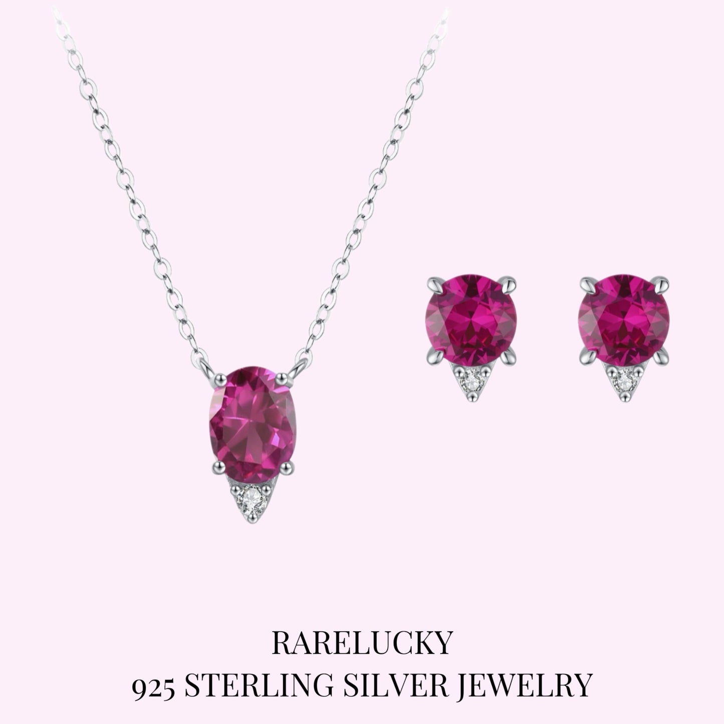 RareLucky Magenta Zircon Drop S925 Necklace & Stud Earrings Set