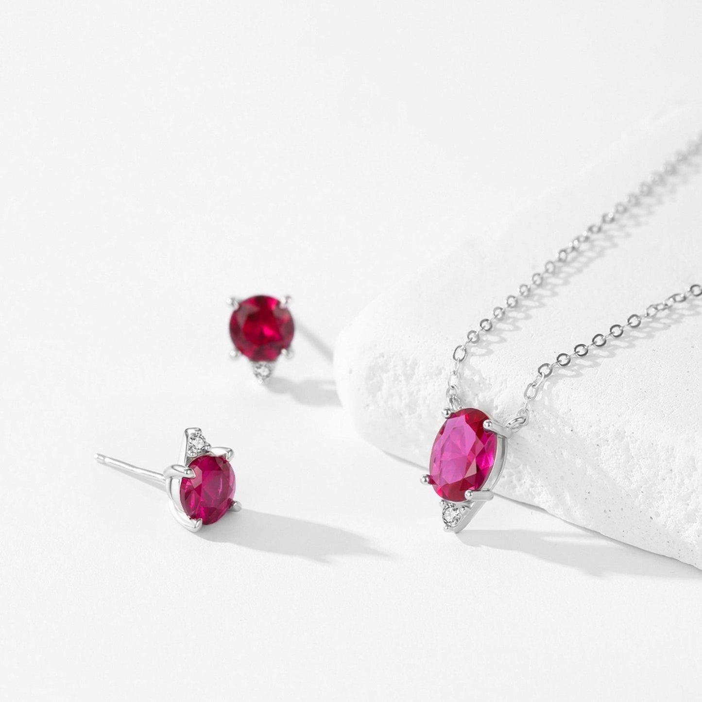 RareLucky Magenta Zircon Drop S925 Necklace & Stud Earrings Set