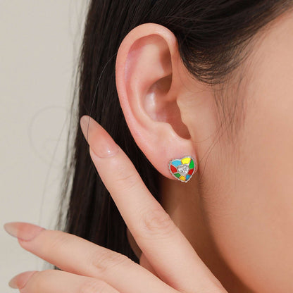 RareLucky Multicolor Enamel Heart S925 Necklace & Stud Earrings Set